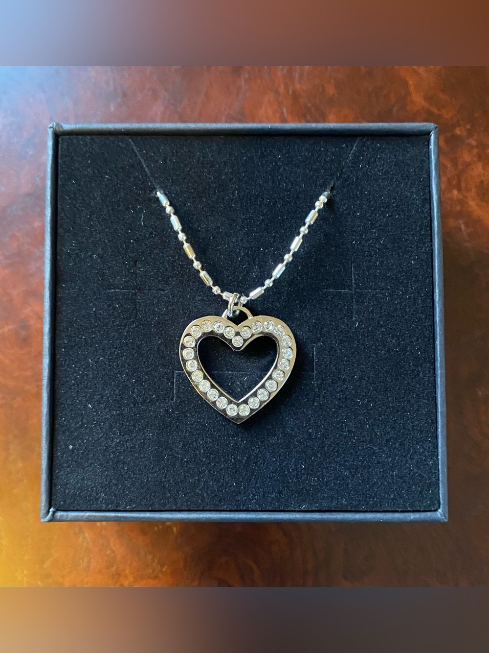 COACH Pave Crystal Heart Pendant .925 Sterling Silver Necklace